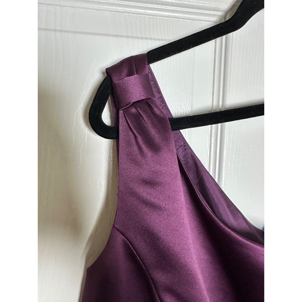 Tahari One Shoulder Satin Dress Womens 12 Purple Beaded Cocktail Evening - Picture 6 of 9